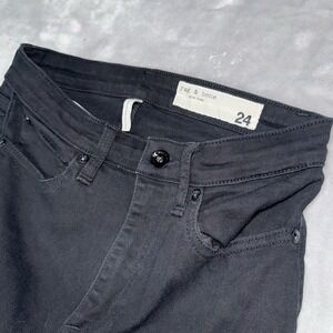 Rag & Bone Nina High-Rise Ankle Skinny Jeans Womens 24 Black Raw Step Hem